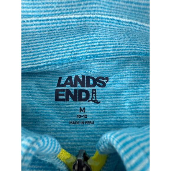 Lands End Sz M Striped 1/4 Zip Polo Top Blue Short Sleeve Casual Collar Stretch - Picture 5 of 8